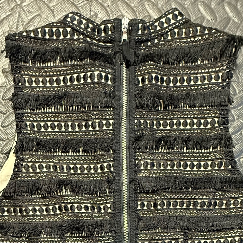 J. Crew Black Lace & Fringe Sheath Dress Size 00 - Picture 4 of 11